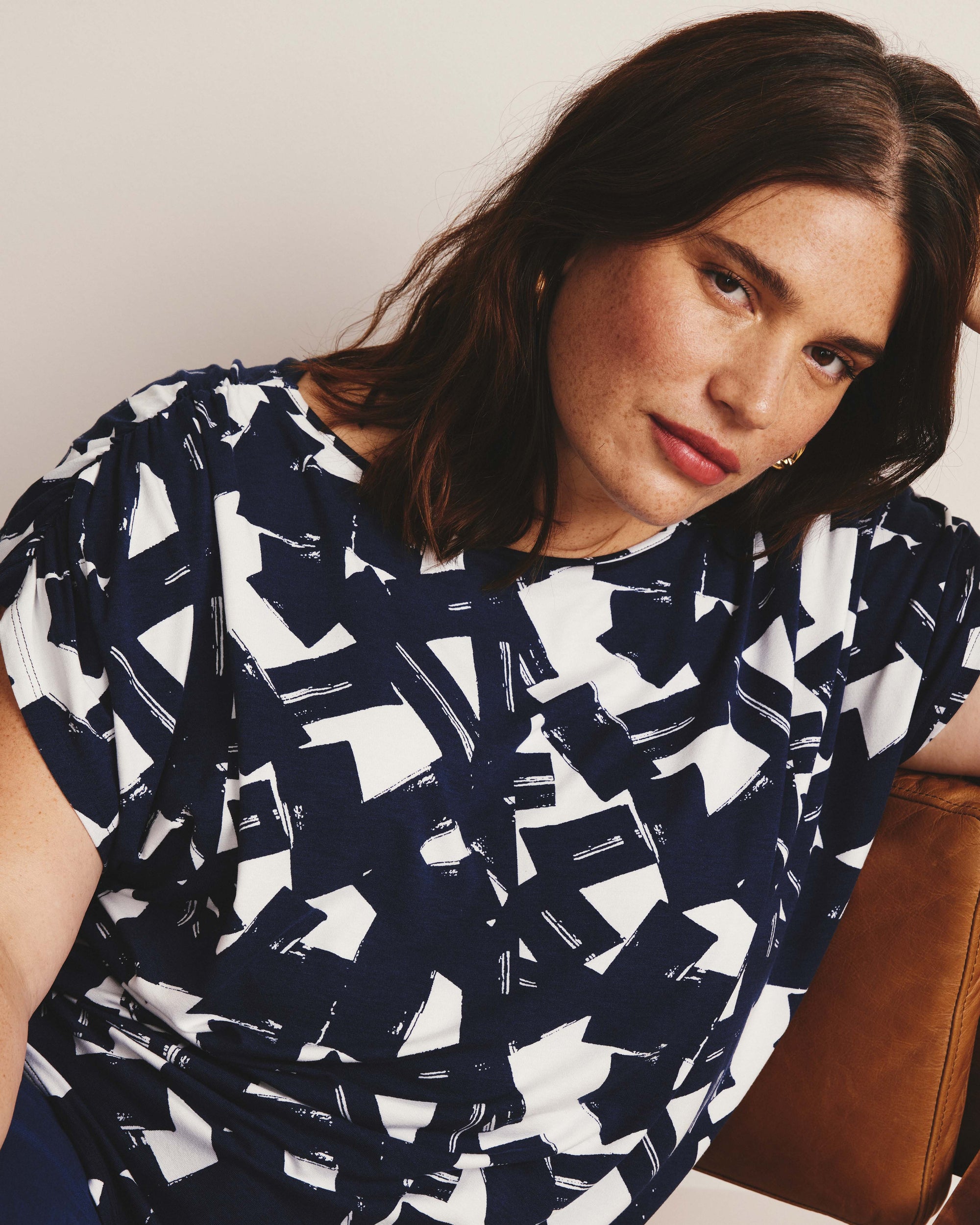Helena Divine Jersey Gathered Tee - Navy Santiago Print | Plus Size & Straight Size Women's Fashion | Universal Standard
