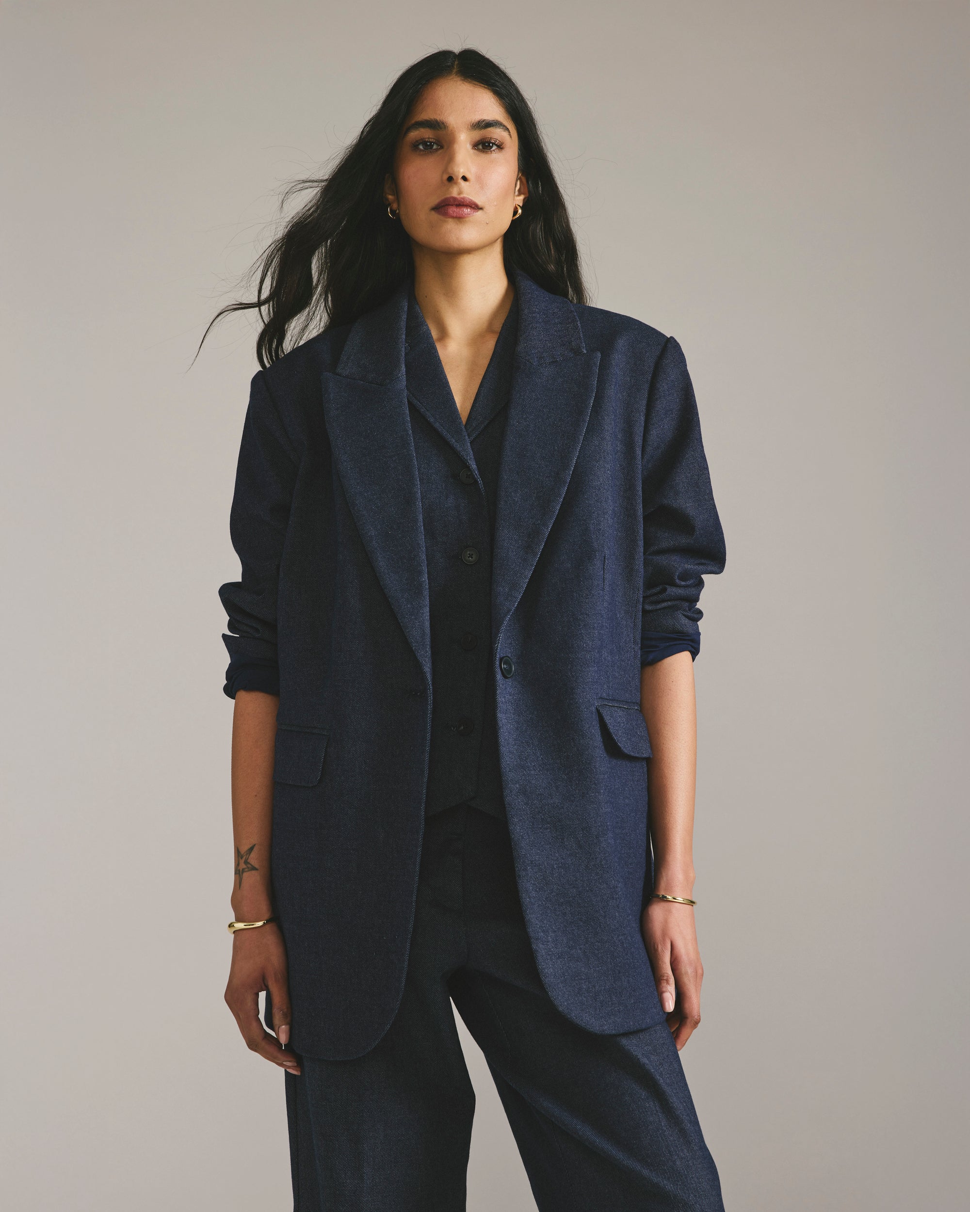 Percy Denim Look Blazer - Dark Indigo