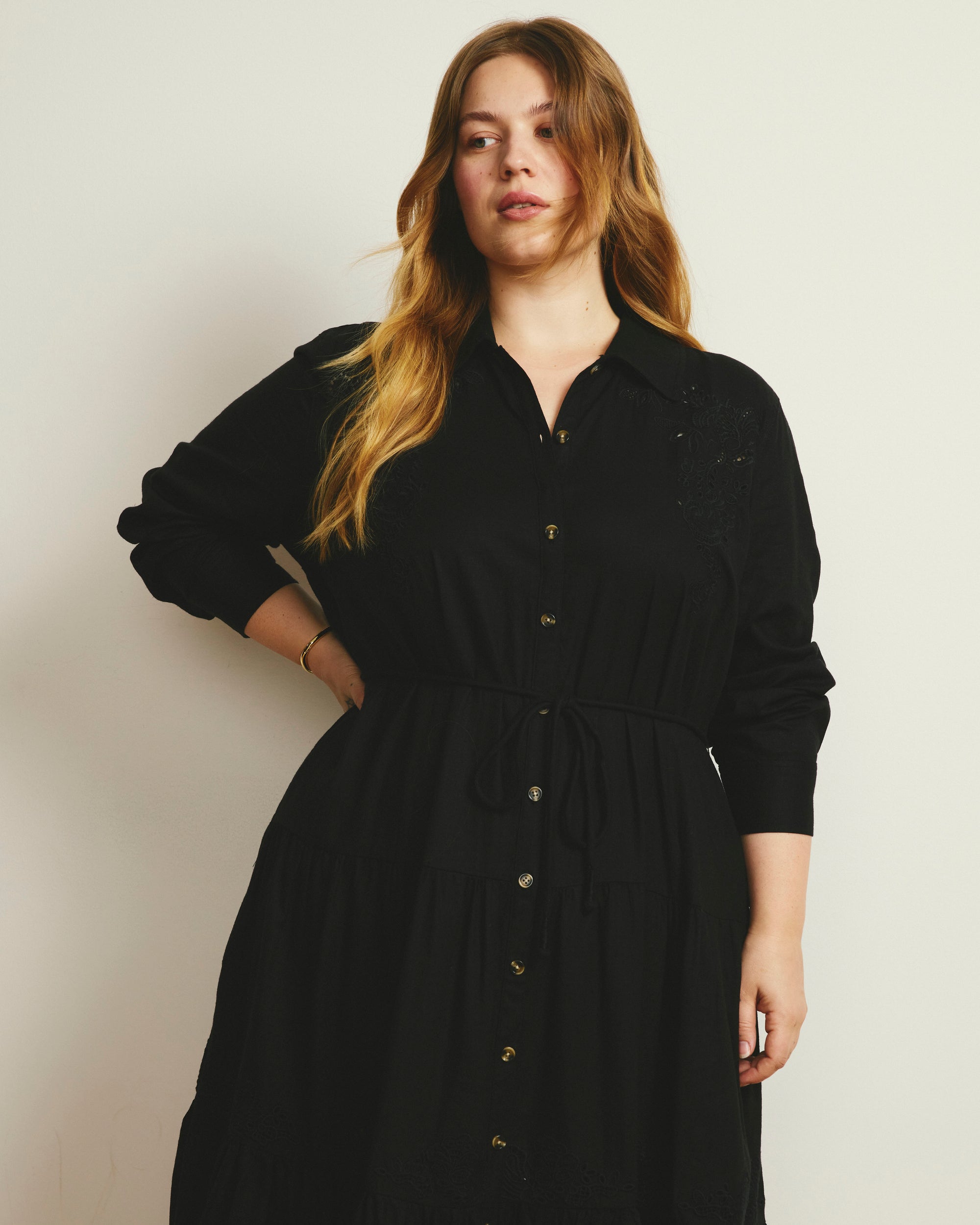 Alix Embroidered Linen Shirtdress - Black | Plus Size & Straight Size Women's Fashion | Universal Standard