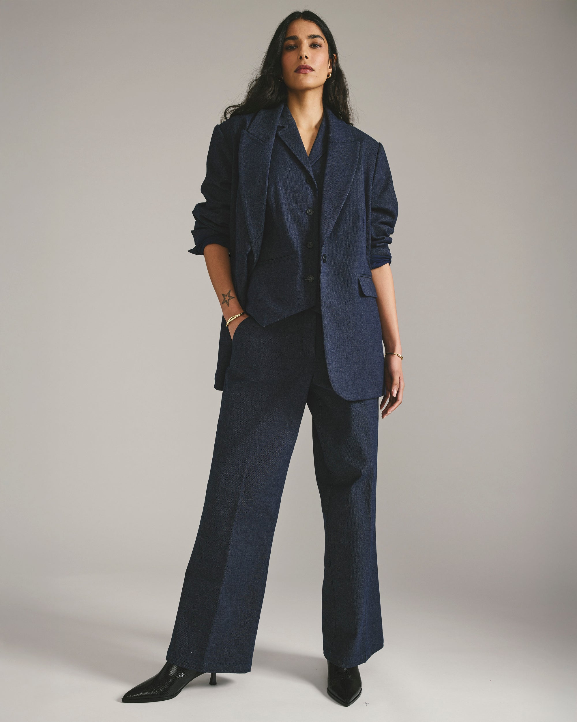 Percy Denim Look Blazer - Dark Indigo