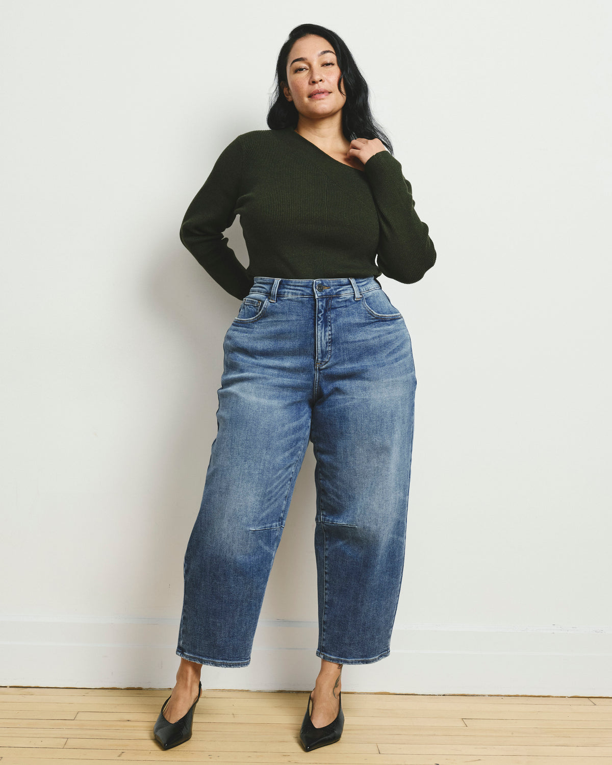 Savvy Fine Rib Asymmetric Sweater - Deep Moss
