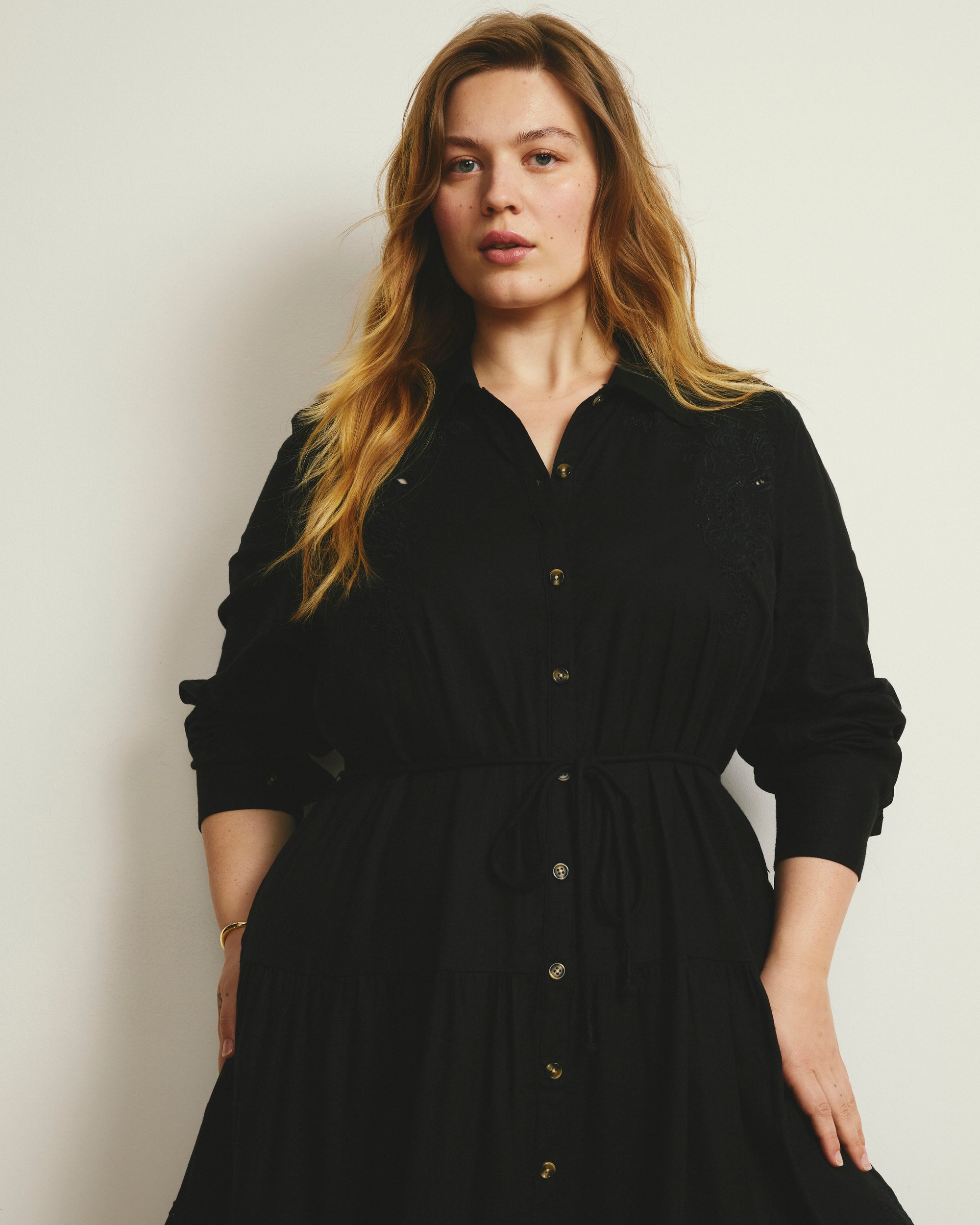 Alix Embroidered Linen Shirtdress - Black | Plus Size & Straight Size Women's Fashion | Universal Standard