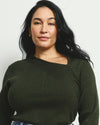 Savvy Fine Rib Asymmetric Sweater - Deep Moss