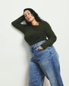 Savvy Fine Rib Asymmetric Sweater - Deep Moss