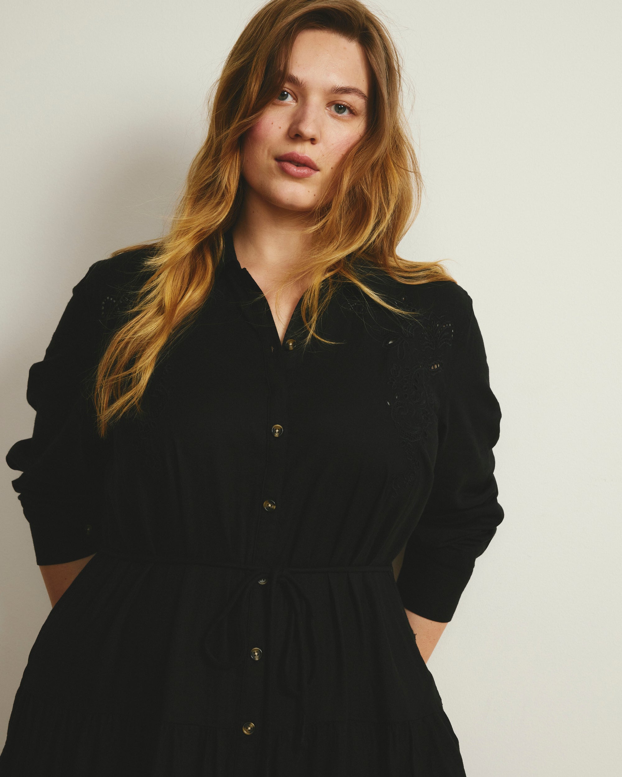 Alix Embroidered Linen Shirtdress - Black | Plus Size & Straight Size Women's Fashion | Universal Standard