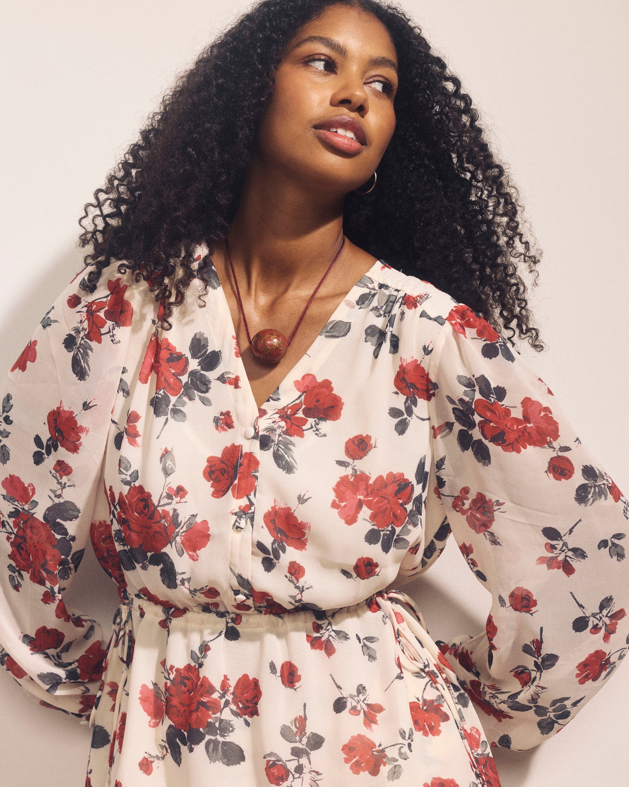 Karina V-Neck Chiffon Blouse - Magic Rose Print