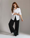 Stephanie Wide Leg Stripe Ponte Pants 30 Inch - Black with Retro Green Stripe | Plus Size & Straight Size Women's Fashion | Universal Standard