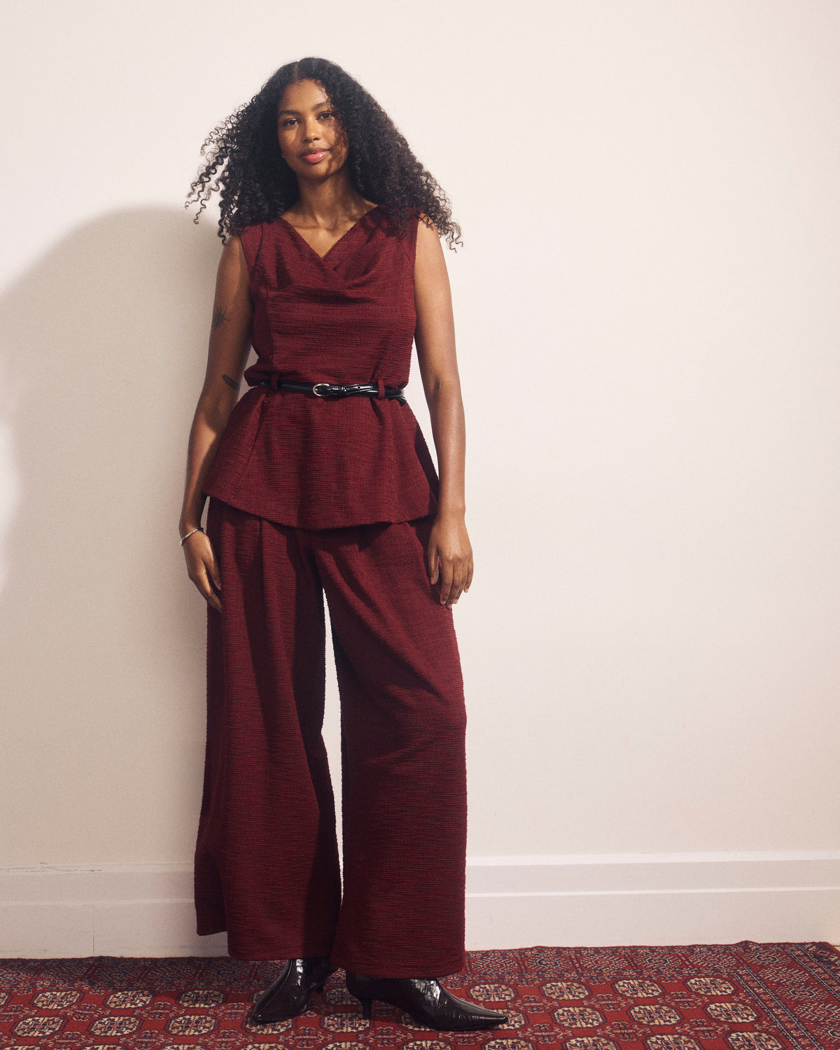 Palais Wide Leg Ponte Pants - Deep Red Tweed | Plus Size & Straight Size Women's Fashion | Universal Standard