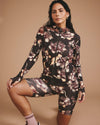 Woman wearing Next-to-Naked Hooded Zip Jacket - Lotus Print from Universal Standard