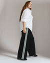 Stephanie Wide Leg Stripe Ponte Pants 30 Inch - Black with Retro Green Stripe | Plus Size & Straight Size Women's Fashion | Universal Standard