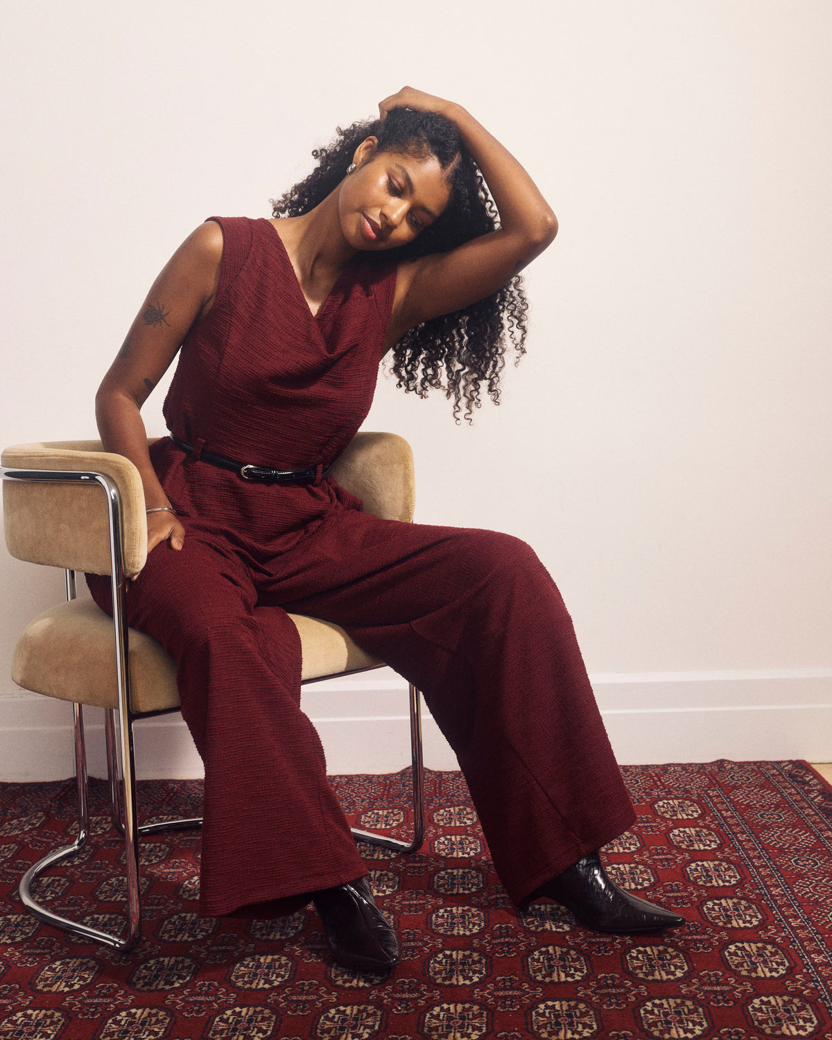 Lando Belted Ponte Top - Deep Red Tweed | Plus Size & Straight Size Women's Fashion | Universal Standard