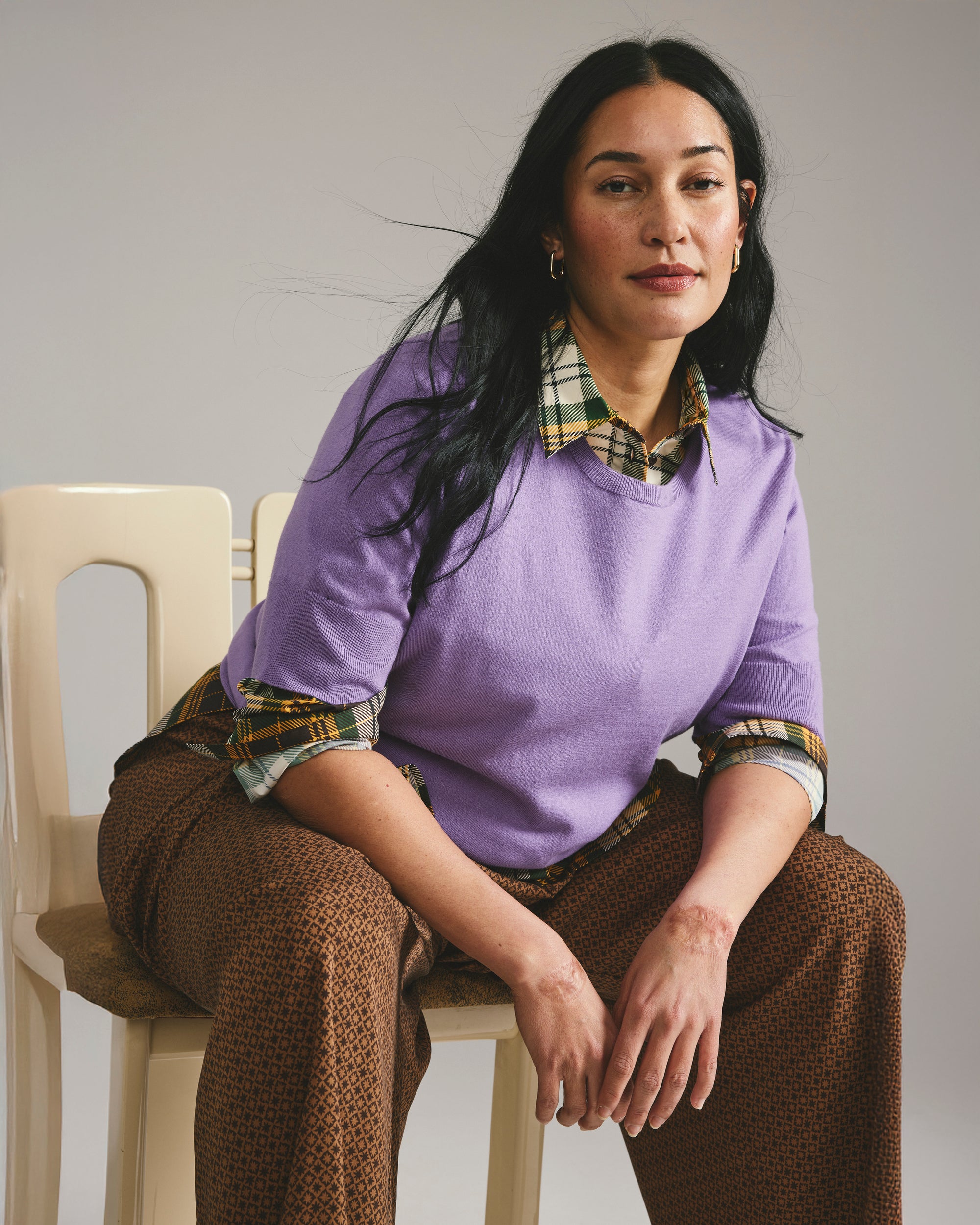 Savvy Fine Knit Sweater Top - Purple Posey