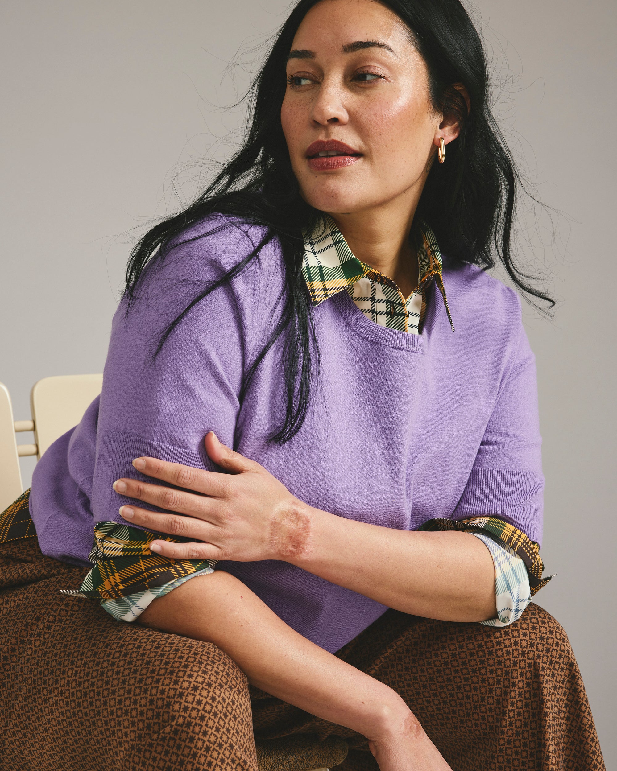 Savvy Fine Knit Sweater Top - Purple Posey