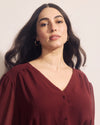 Karina V-Neck Chiffon Dress - Deep Red