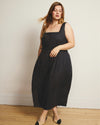 Saulay Square Neck Linen Blend Midi Dress - Black
