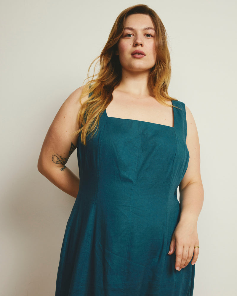 Saulay Square Neck Linen Midi Dress - Ink Blue | Plus Size & Straight Size Women's Fashion | Universal Standard