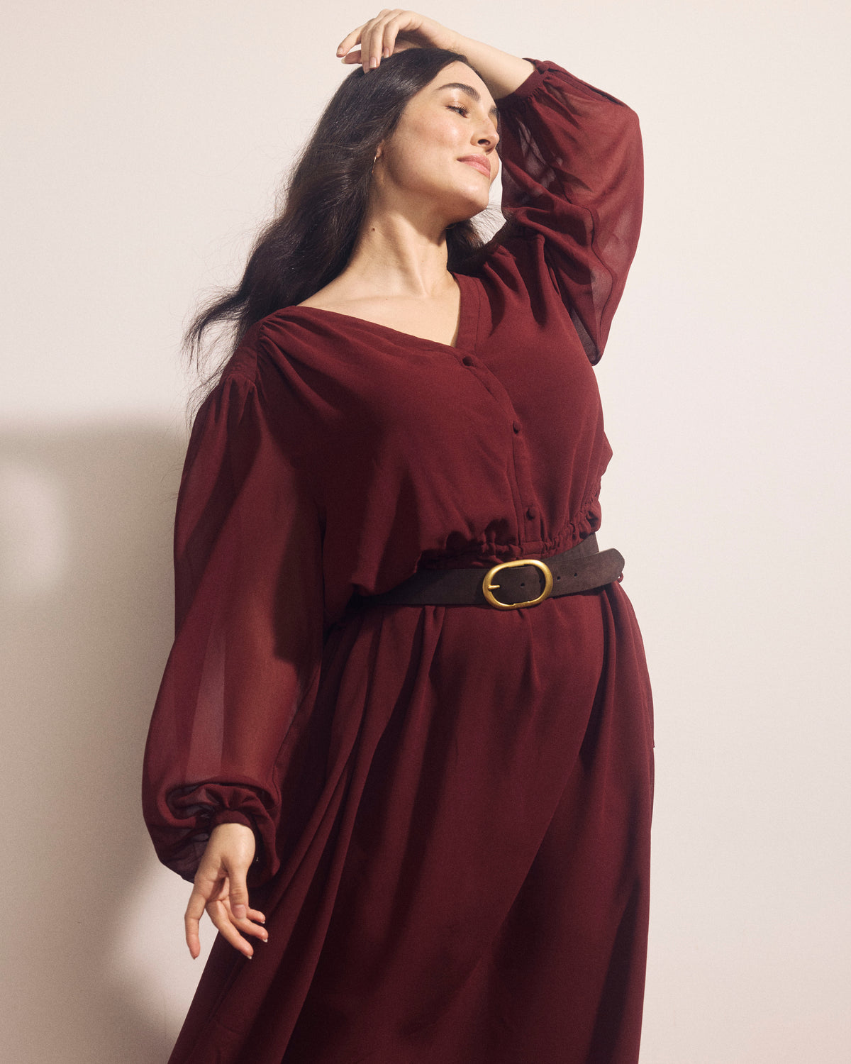 Karina V-Neck Chiffon Dress - Deep Red