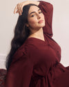 Karina V-Neck Chiffon Dress - Deep Red