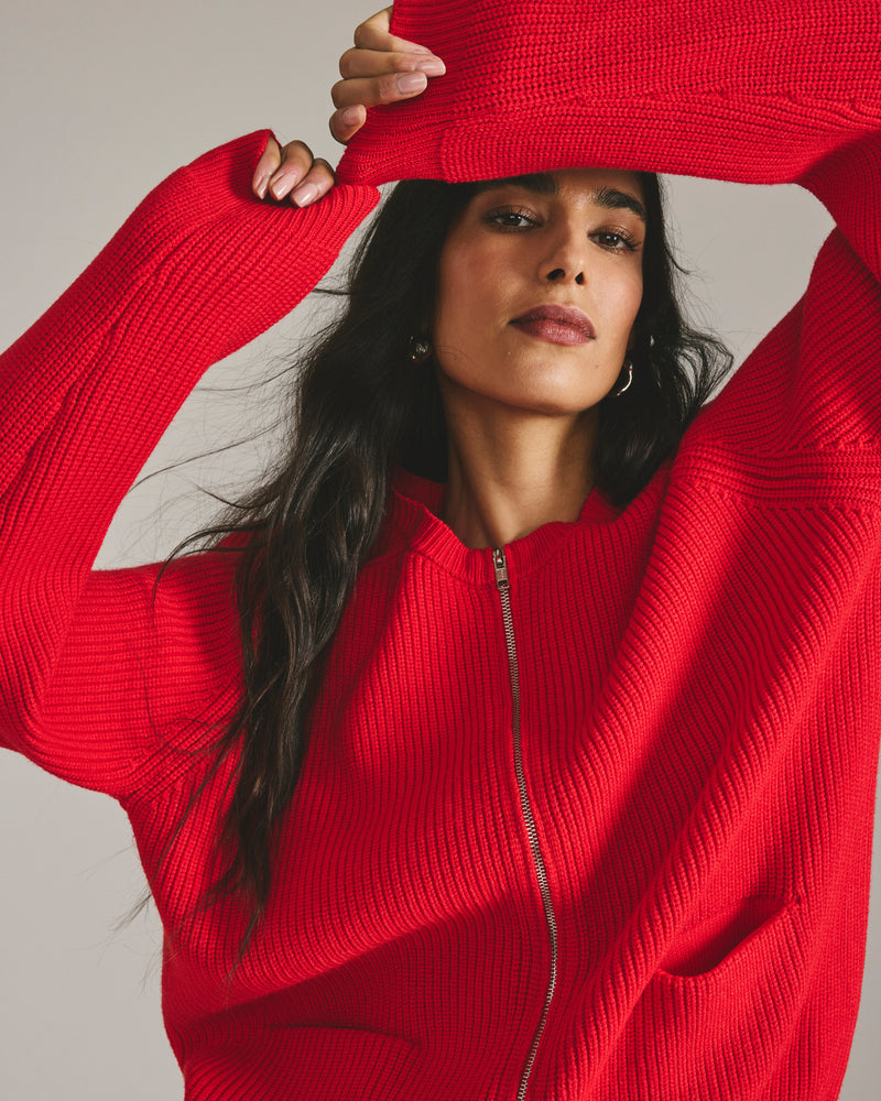 Better-Than-Wool Zip Cardigan - Lipstick