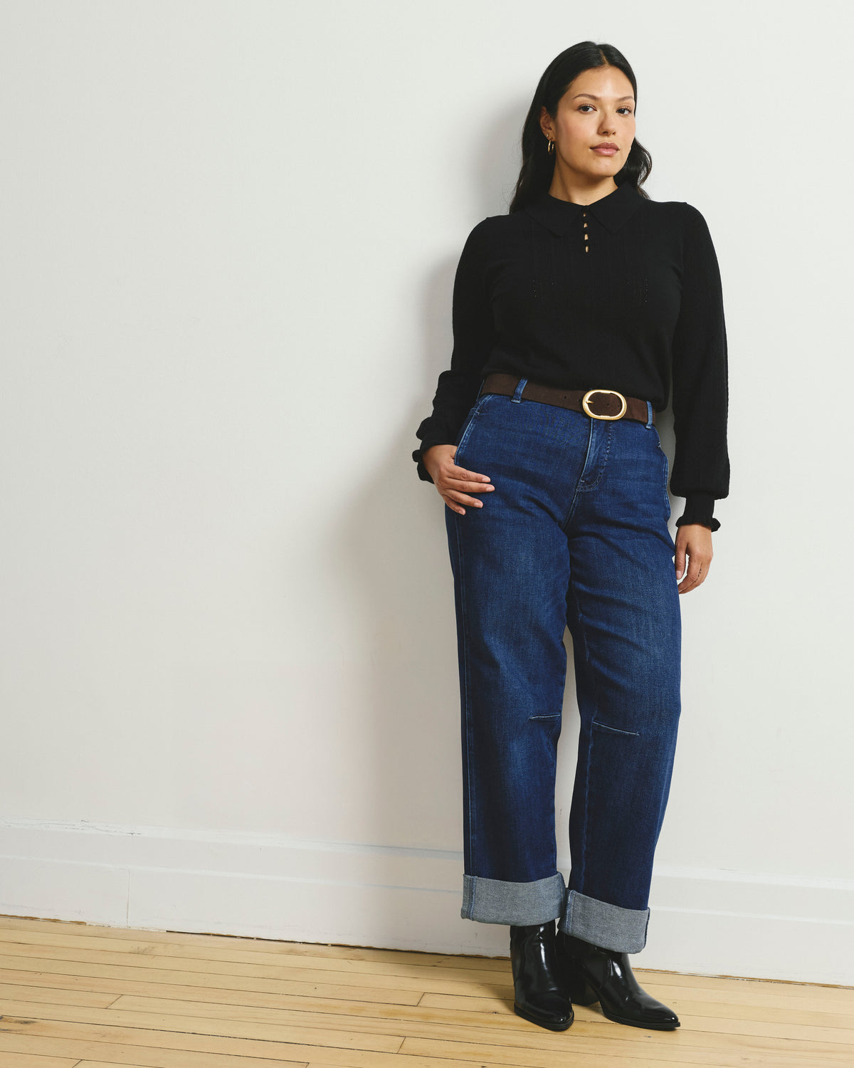 Brandi Cuffed Barrel Leg Jeans - Berkeley Blue
