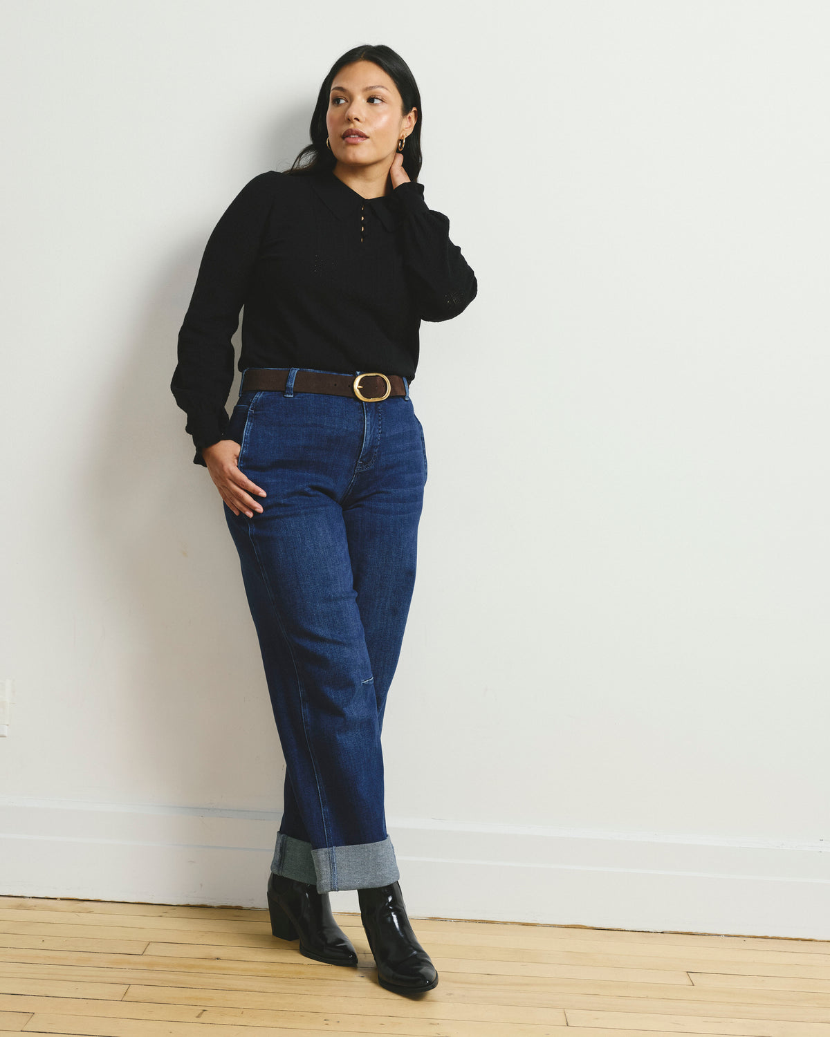 Brandi Cuffed Barrel Leg Jeans - Berkeley Blue