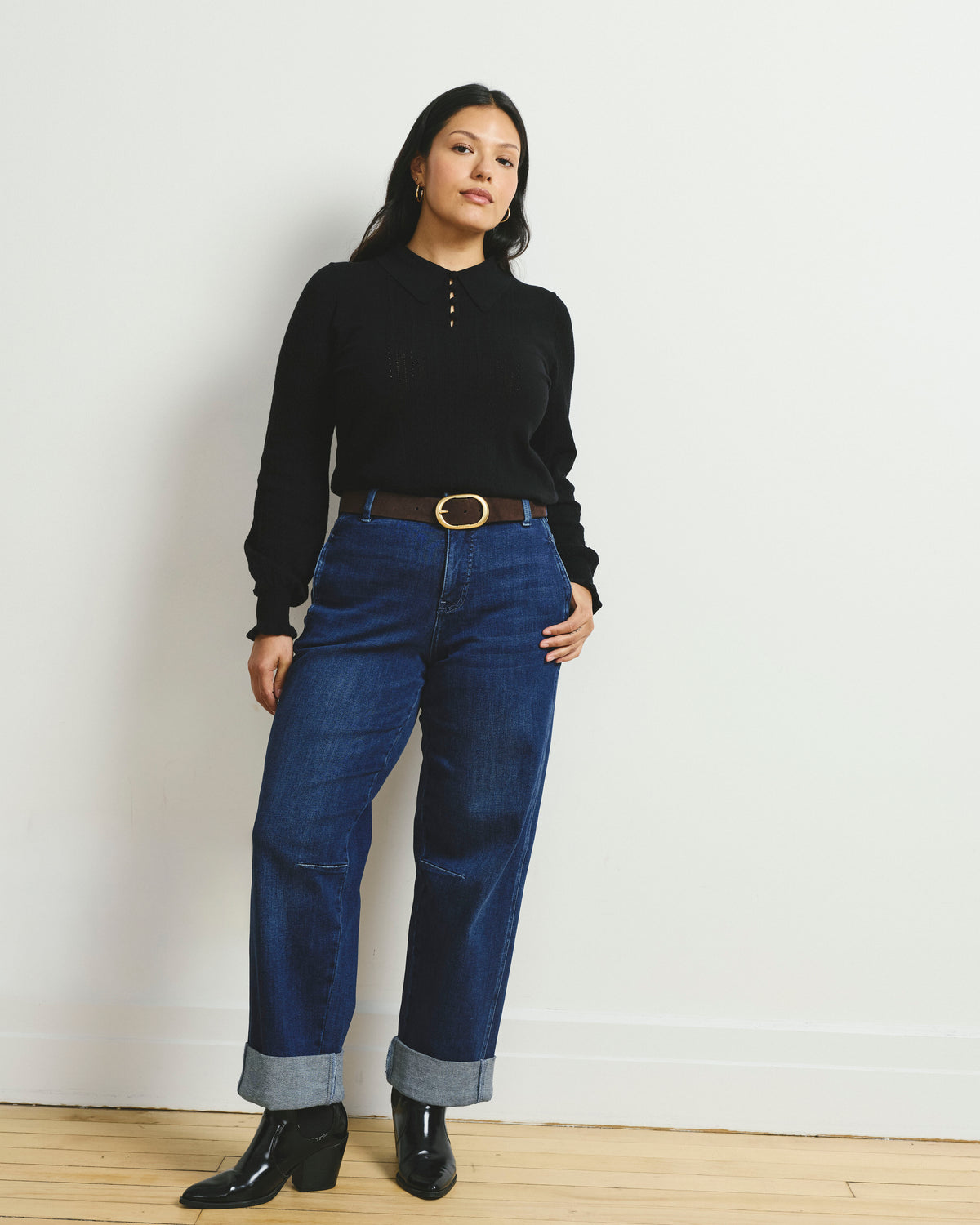 Brandi Cuffed Barrel Leg Jeans - Berkeley Blue