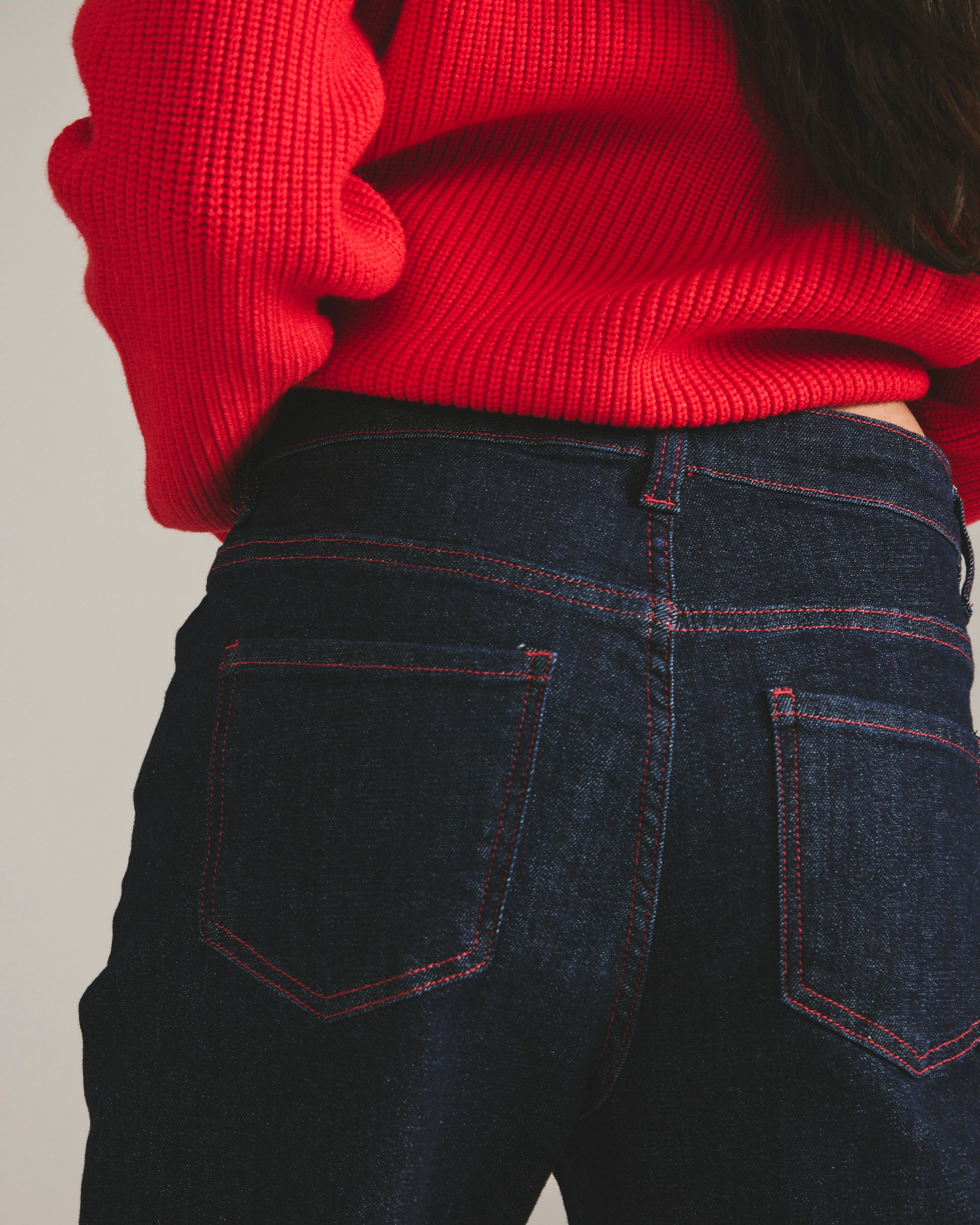 Stevie High Rise Cuffed Straight Leg Jeans - Americana Wash with Red Stitching