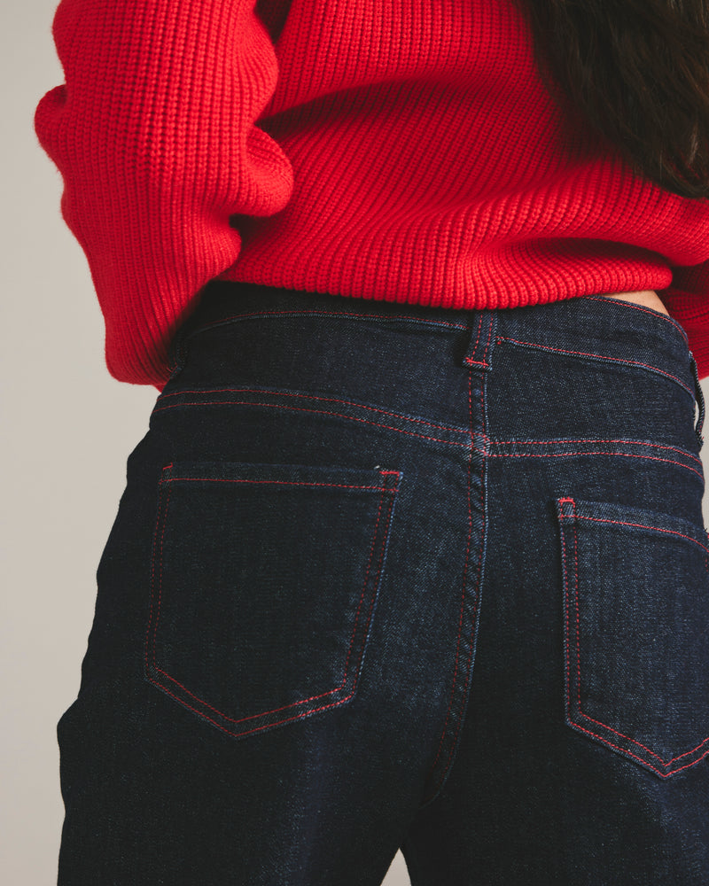 Stevie High Rise Cuffed Straight Leg Jeans - Americana Wash with Red Stitching | Plus Size & Straight Size Women's Fashion | Universal Standard
