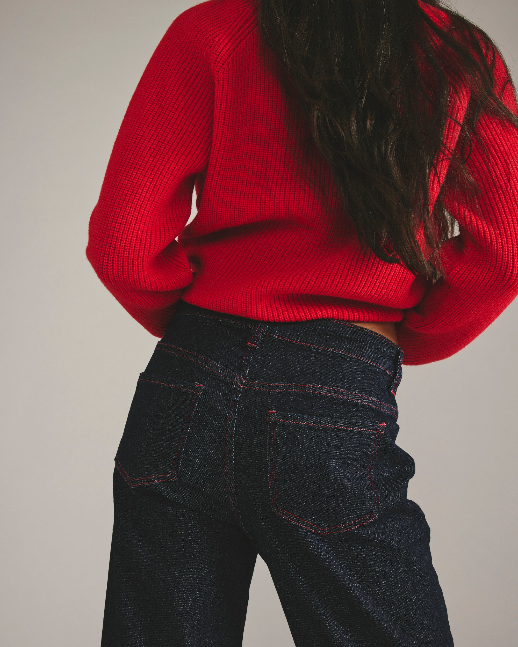 Stevie High Rise Cuffed Straight Leg Jeans - Americana Wash with Red Stitching