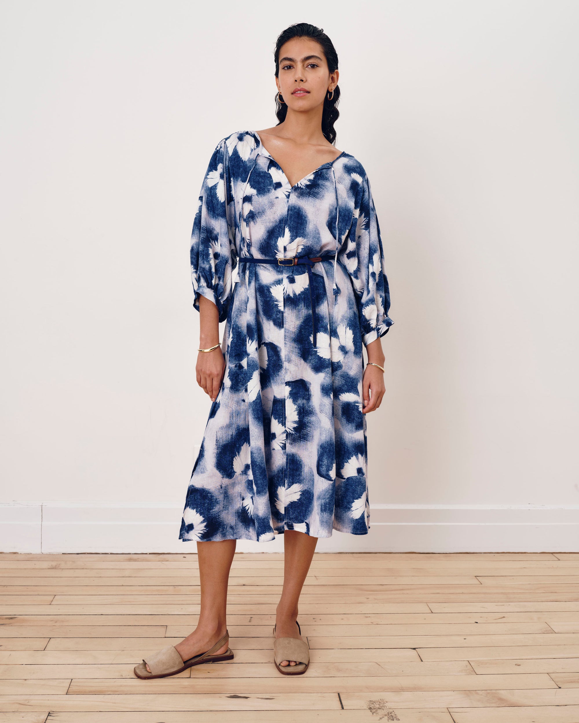 Amparo Linen Blend Dress - Blue Pressed Flower Print Universal Standard Amparo Linen Blend Dress - Blue Pressed Flower Print Universal Standard