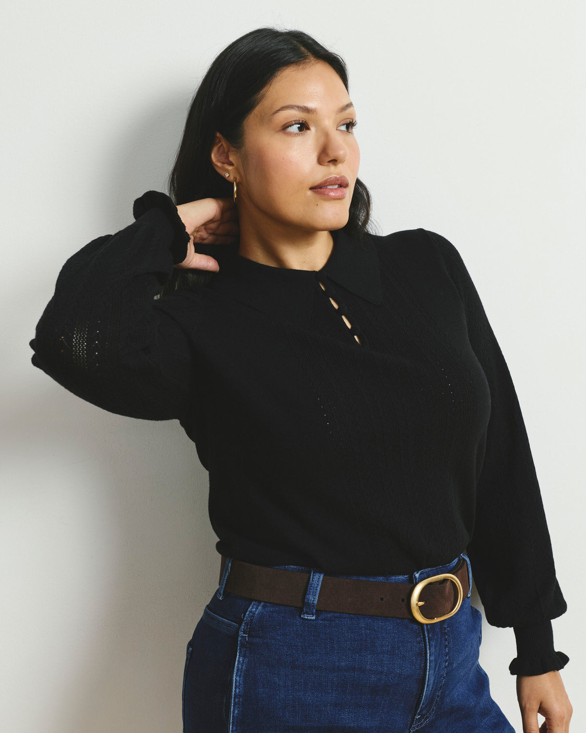 Savvy Fine Knit Lady Polo - Black