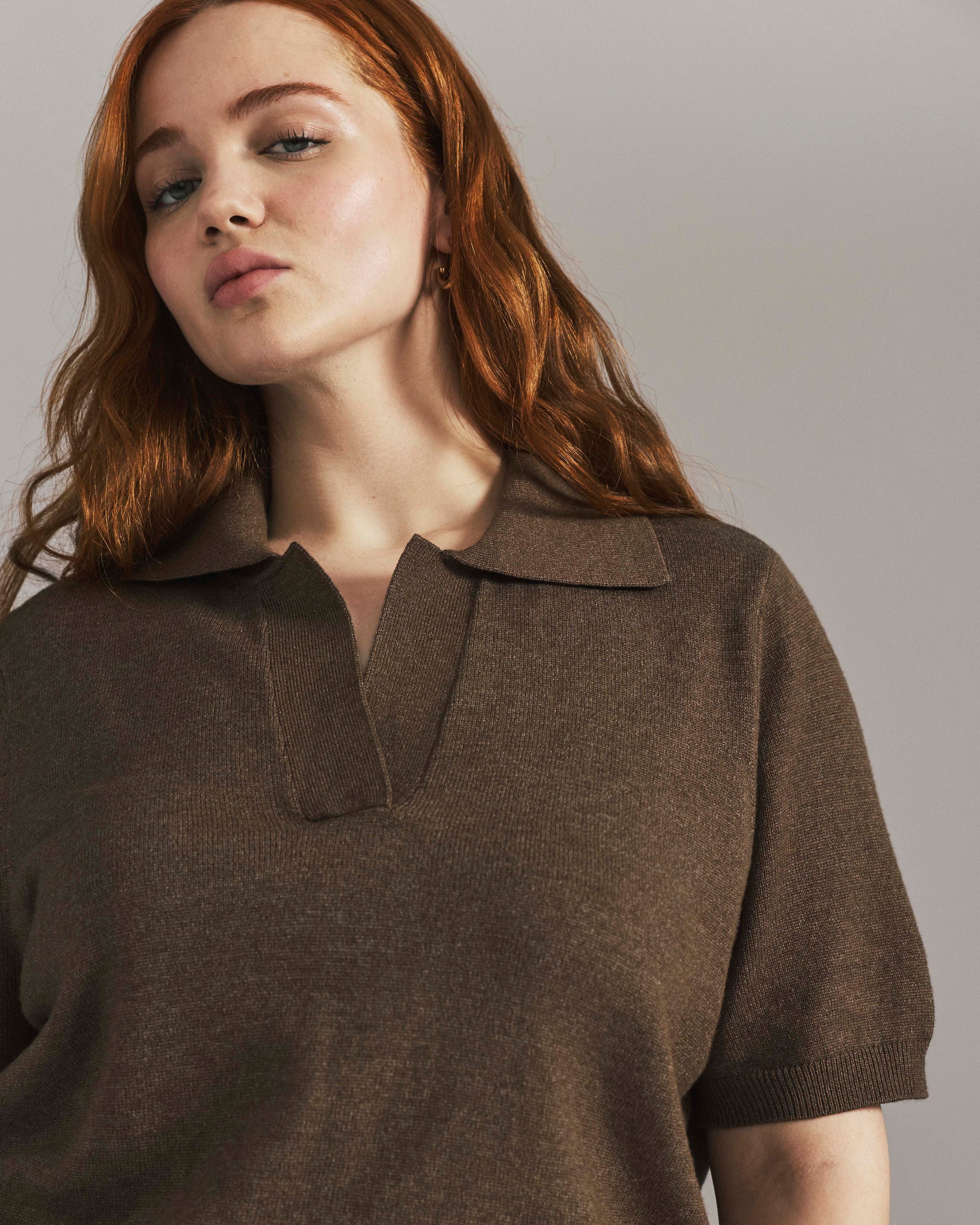 Savvy Fine Knit Short Sleeve Polo Sweater - Winter Fawn | Plus Size & Straight Size Women's Fashion | Universal Standard