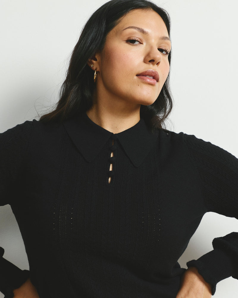 Savvy Fine Knit Lady Polo - Black
