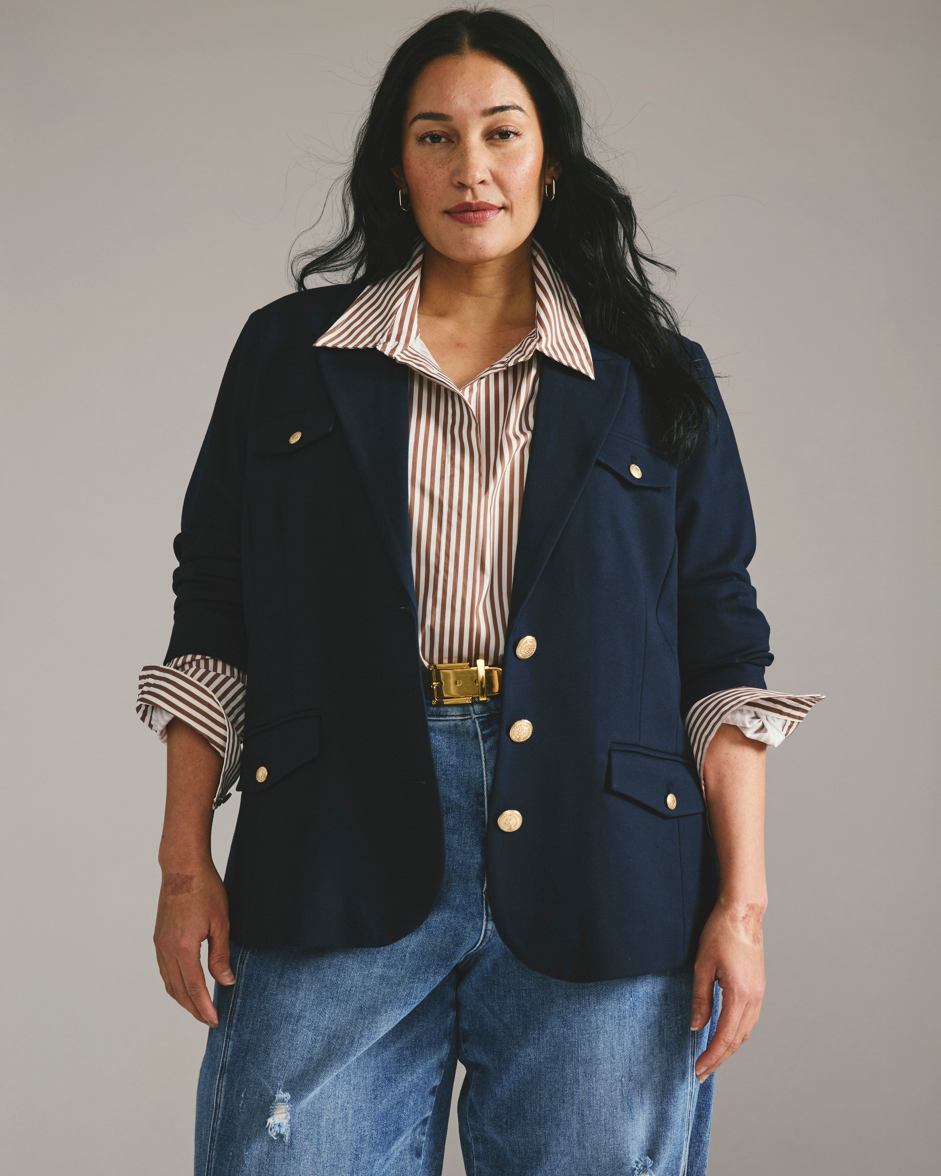 4 Pocket Ponte Blazer - Navy with Gold Buttons