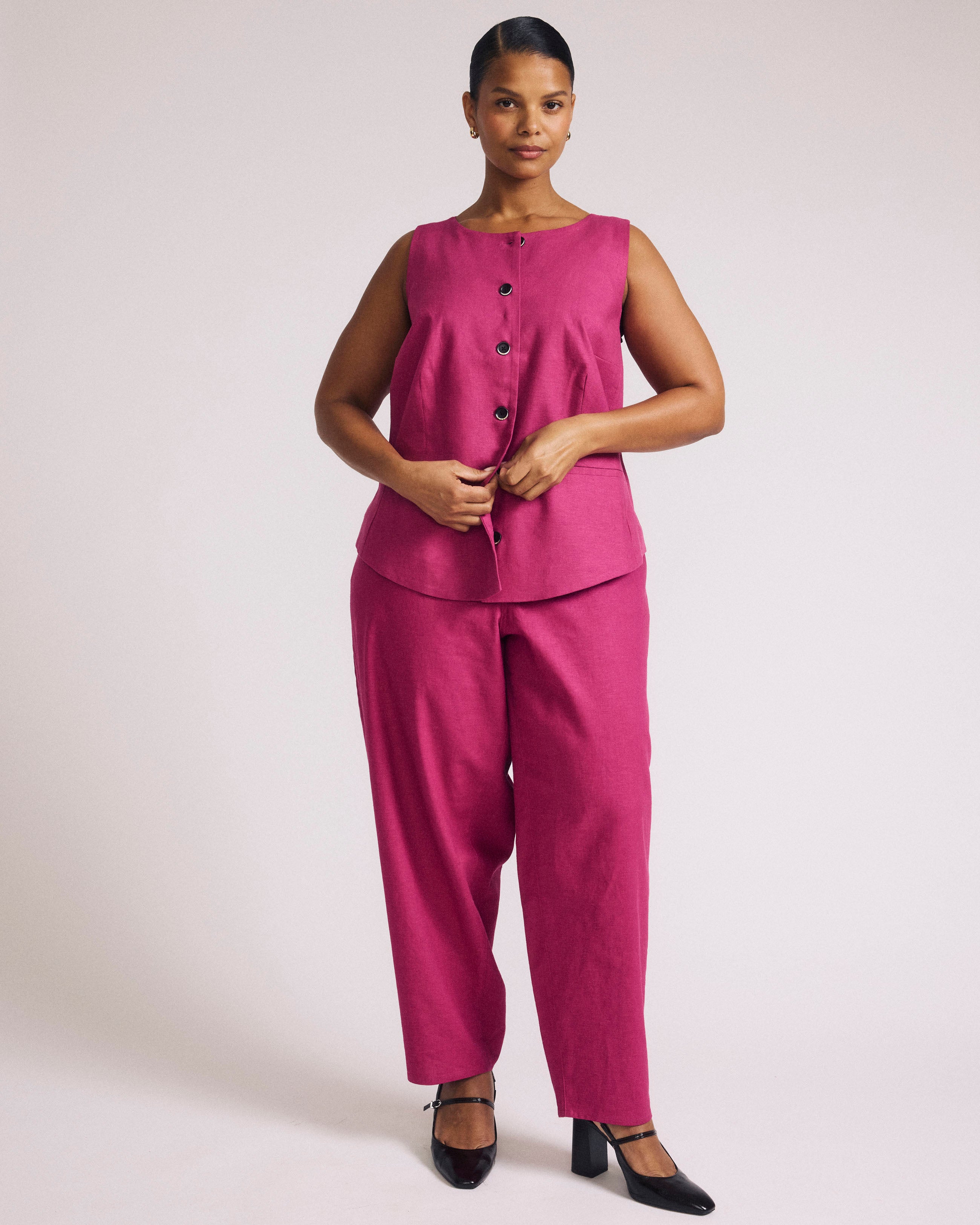 Tamsin Stretch Linen Blend Vest - Hyper Pink – Universal Standard
