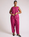 Woman wearing Tamsin Stretch Linen Vest - Hyper Pink from Universal Standard