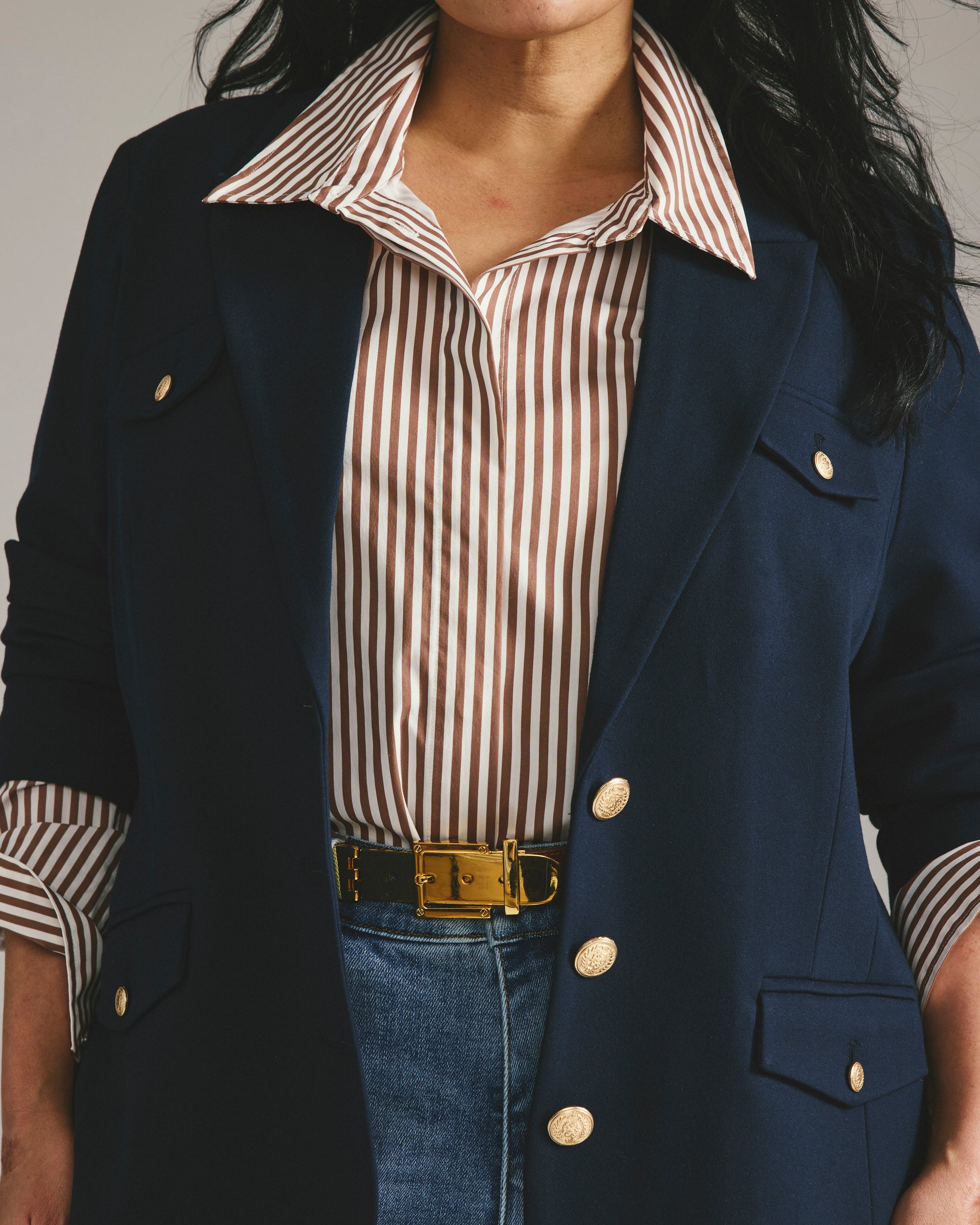 4 Pocket Ponte Blazer - Navy with Gold Buttons