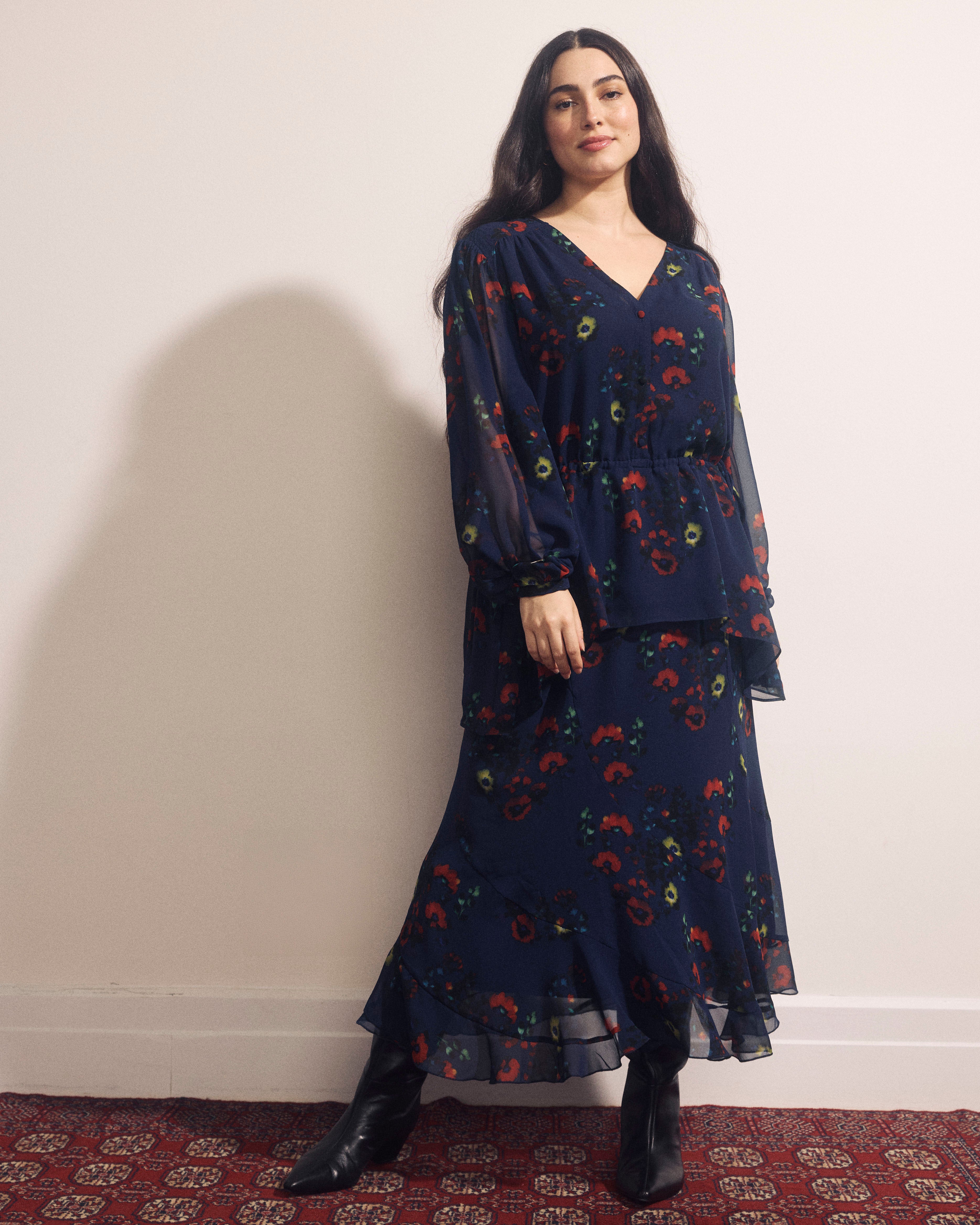 Navarte Chiffon Midi Skirt - After Dark Print