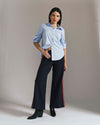 Stephanie Wide Leg Stripe Ponte Pants 30 Inch - Navy with Retro Red Stripe | Plus Size & Straight Size Women's Fashion | Universal Standard