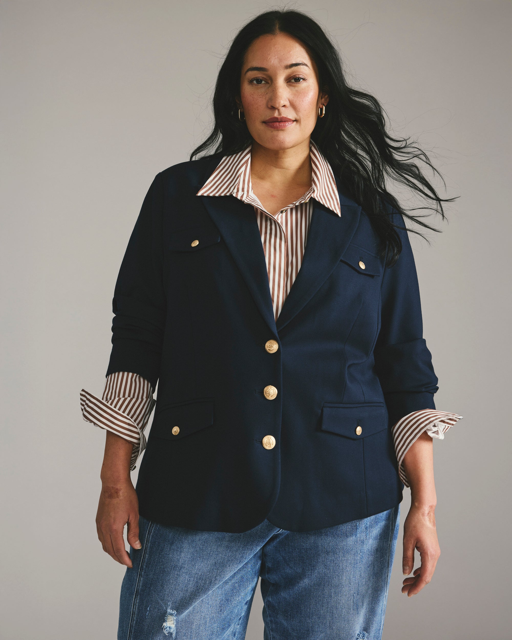 4 Pocket Ponte Blazer - Navy with Gold Buttons