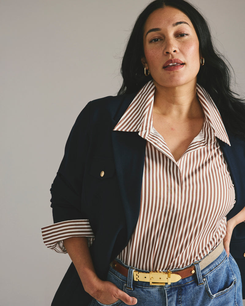 Elbe Stretch Poplin Shirt Classic Fit - Allspice/White Stripe