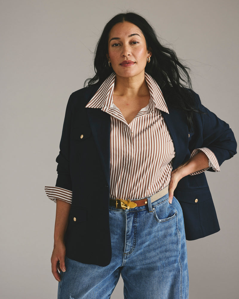 Elbe Stretch Poplin Shirt Classic Fit - Allspice/White Stripe