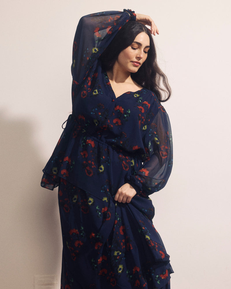 Karina V-Neck Chiffon Blouse - After Dark Print