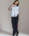 Stephanie Wide Leg Stripe Ponte Pants 30 Inch - Navy with Retro Red Stripe | Plus Size & Straight Size Women's Fashion | Universal Standard