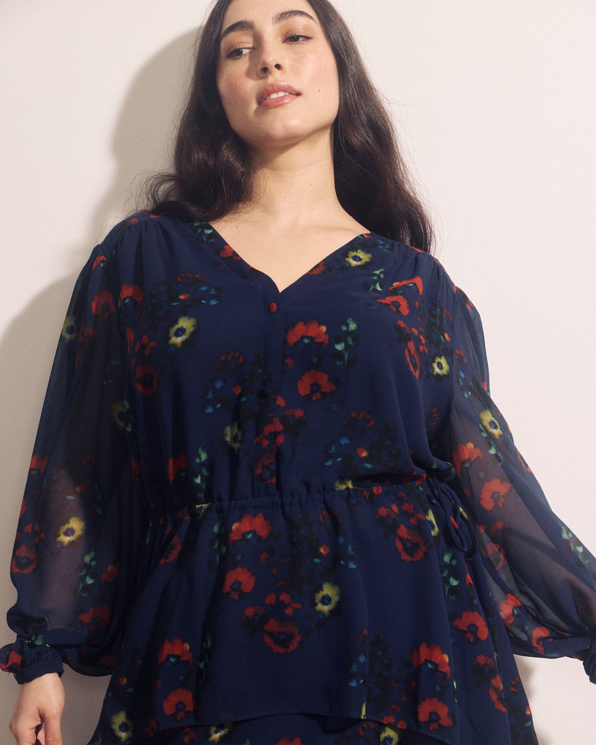 Karina V-Neck Chiffon Blouse - After Dark Print