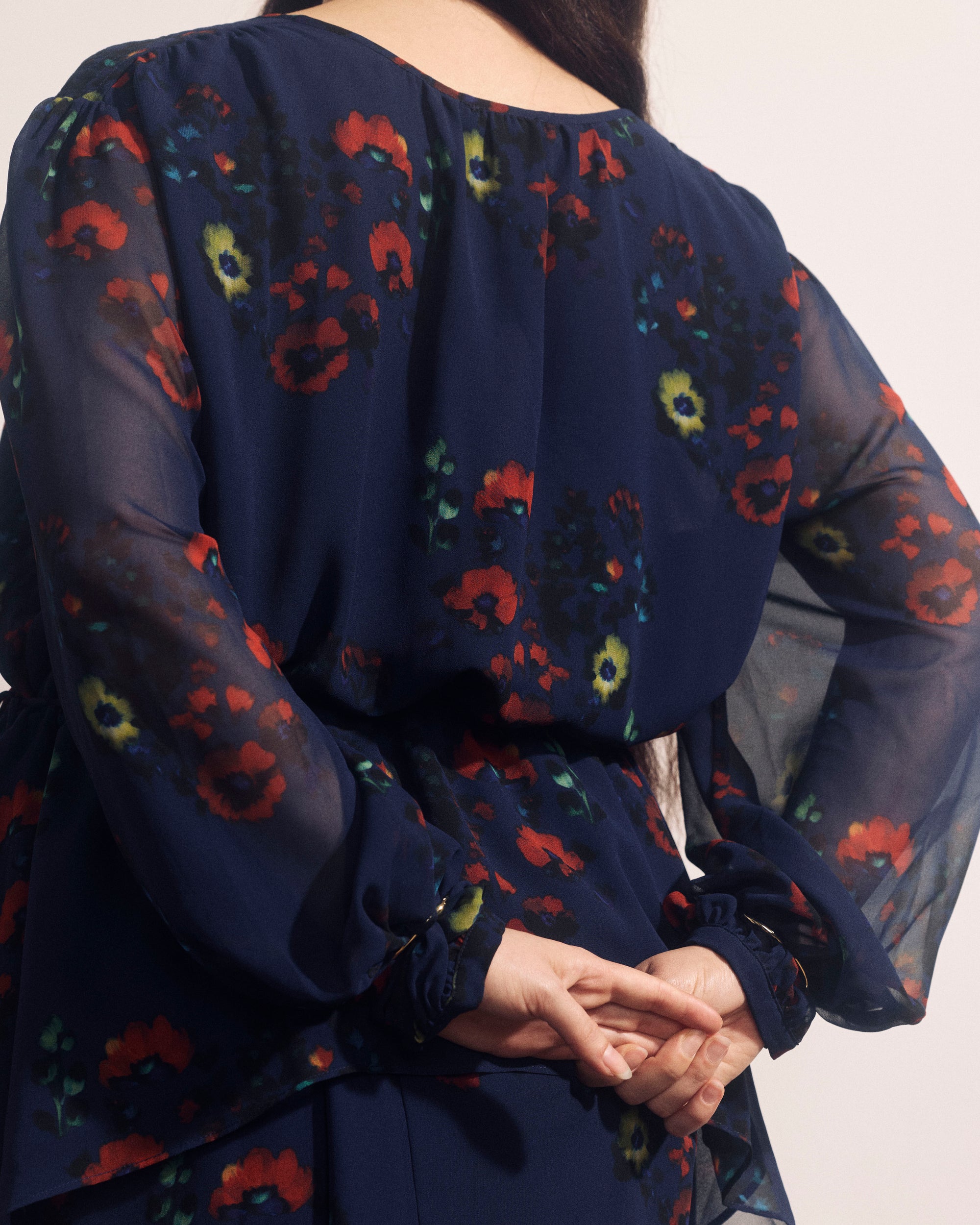 Karina V-Neck Chiffon Blouse - After Dark Print