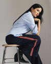 Stephanie Wide Leg Stripe Ponte Pants 30 Inch - Navy with Retro Red Stripe | Plus Size & Straight Size Women's Fashion | Universal Standard