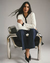 Gabrielle Button-Front Cardigan - Cream with Black Accents