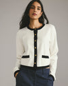 Gabrielle Button-Front Cardigan - Cream with Black Accents