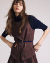 Woman wearing Tamsin Stretch Linen Vest - Sophisticated Brown from Universal Standard